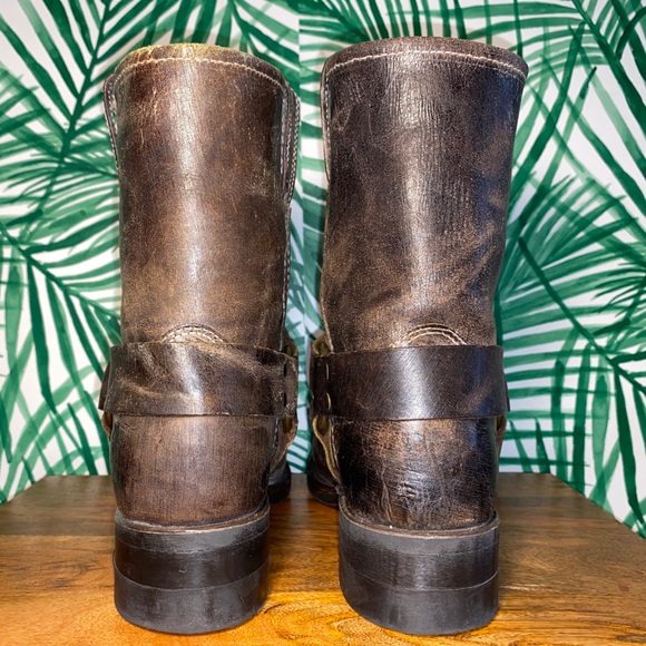 Frye Distressed Brown Leather Harness Motorcycle Boots Men’s 10 M USA - Picture 7 of 13